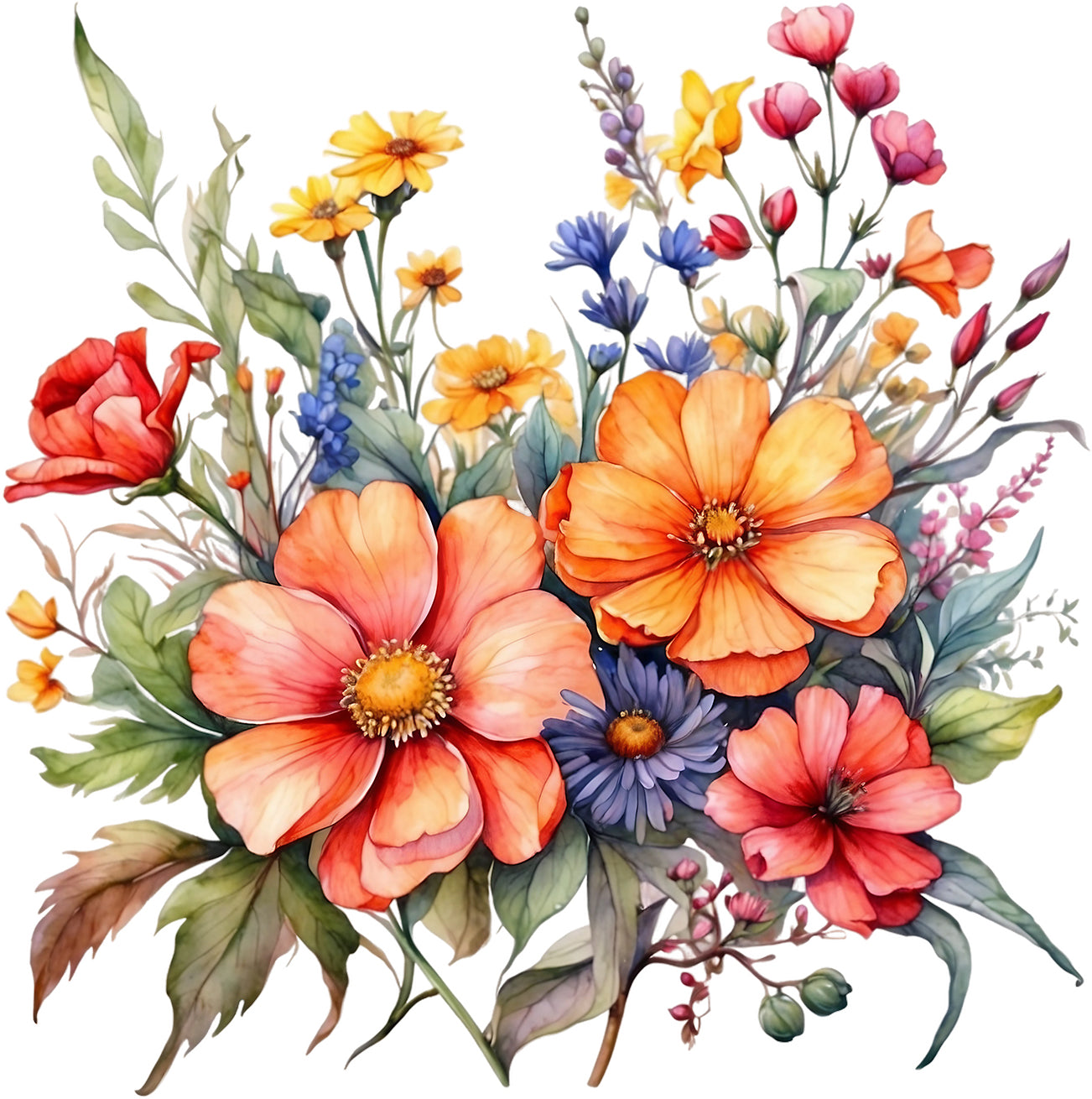 Bügelbild - Aquarell Blumen - Fantasie Stil