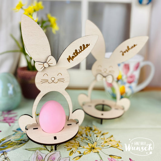 Eierbecher Hase für Ostern aus Holz, personalisiert mit Namen, Deko