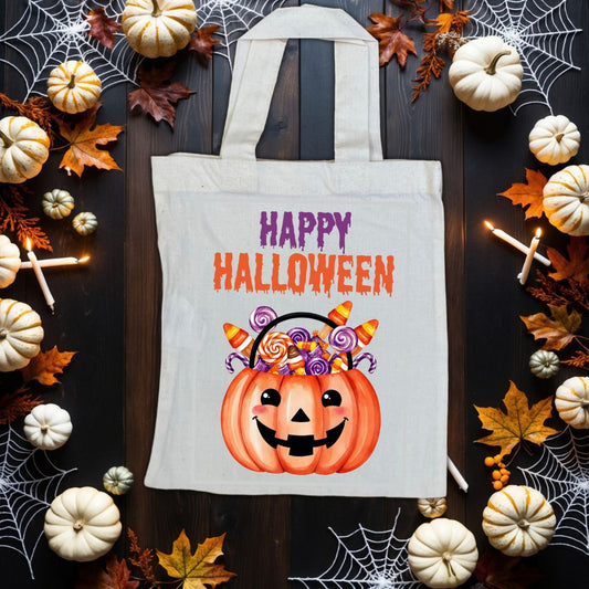 Happy Halloween Jutebeutel – Perfekt für kleine Grusel Abenteuer | 22 x 26 cm Baumwolltasche