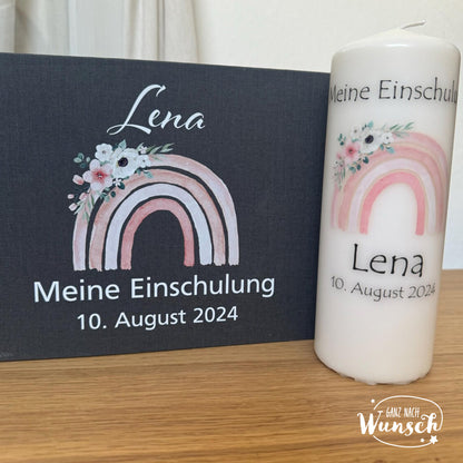 Personalisierte Kerze zur Einschulung, Taufe, Geburt, Konfirmation, Kommunion, Hochzeit, besonderer Anlass, Degenbogen, Patengeschenk,