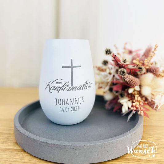 Windlicht zur Konfirmation | Kommunion | Firmung | Taufe | personalisiert | Teelichthalter