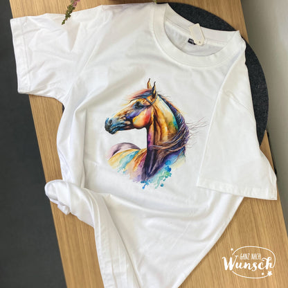 Kindershirt mit Pferdemotiv, Aquarell, Geschenk für Pferdemädchen