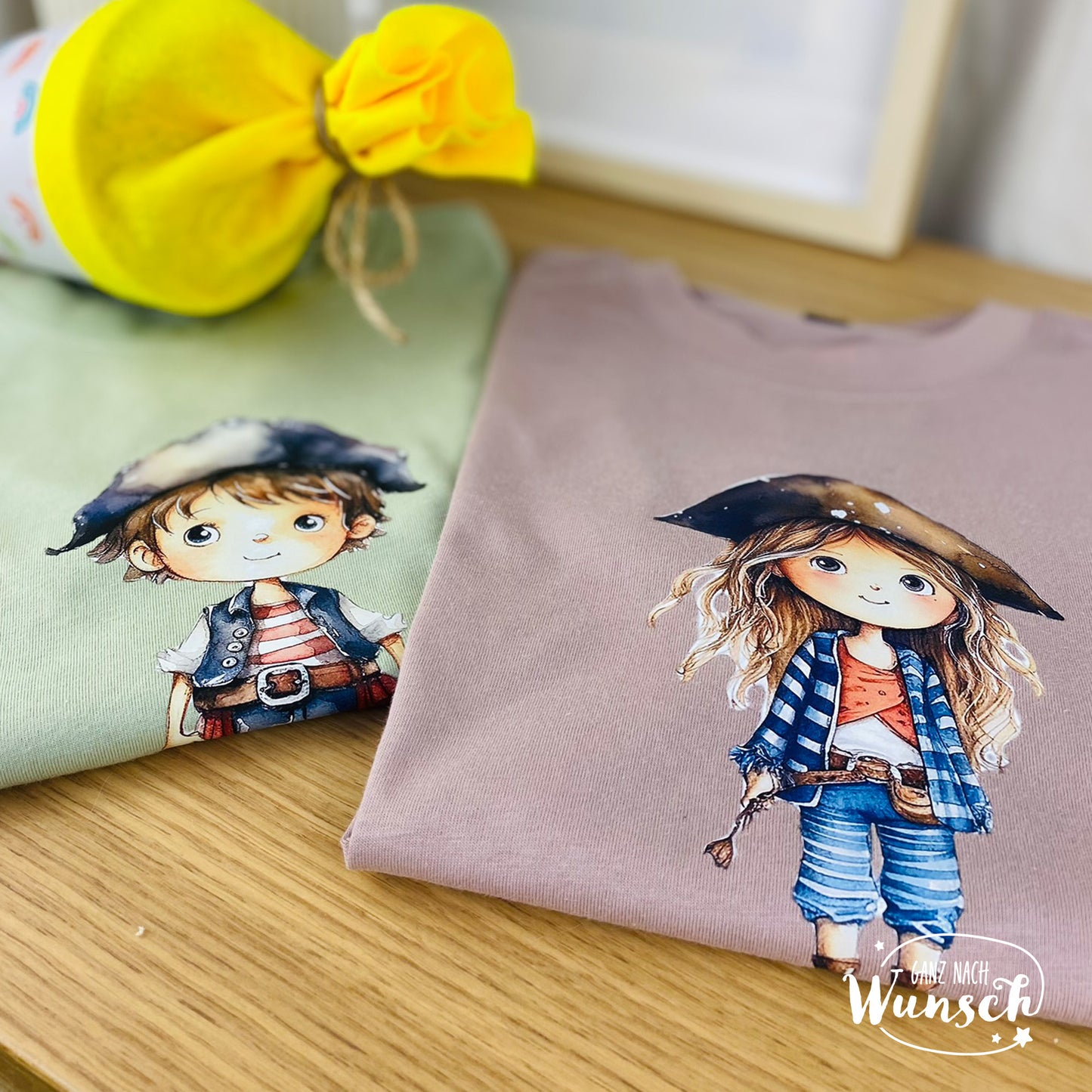 Personalisiertes Kinder-Shirt mit Piraten zur Einschulung | Geschenk zum Schulstart | Schulkind