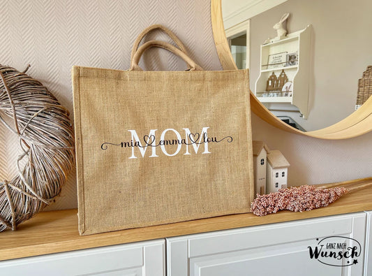 Jutetasche personalisiert | Jutebeutel | Juteshopper mit Namen Initial | Jute | Einkaufstasche | Muttertag Geschenk für Oma Mama Freundin