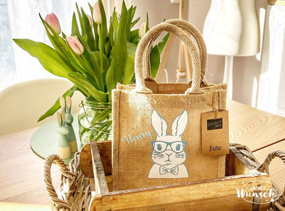 Ostertasche personalisiert | Jute | Geschenktasche | Osterkörbchen | Ostergeschenk | Geschenkverpackung | Hase | Frohe Ostern | Gift Bag