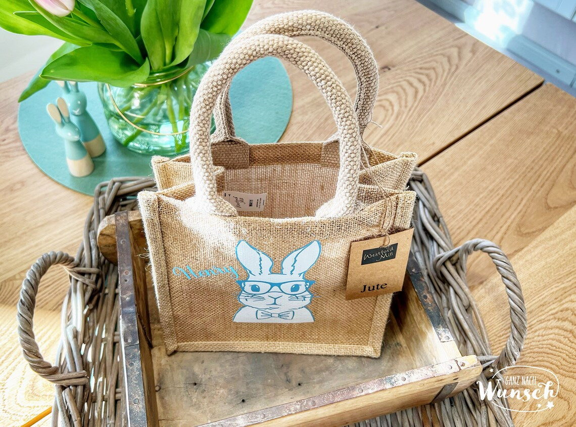 Ostertasche personalisiert | Jute | Geschenktasche | Osterkörbchen | Ostergeschenk | Geschenkverpackung | Hase | Frohe Ostern | Gift Bag