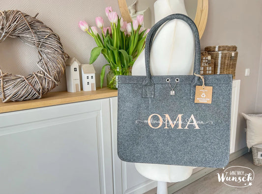 Filz City Shopper personalisiert | Filz | Tasche mit Namen Initial | Oma | Einkaufstasche | Muttertag Geschenk für Oma Mama Freundin