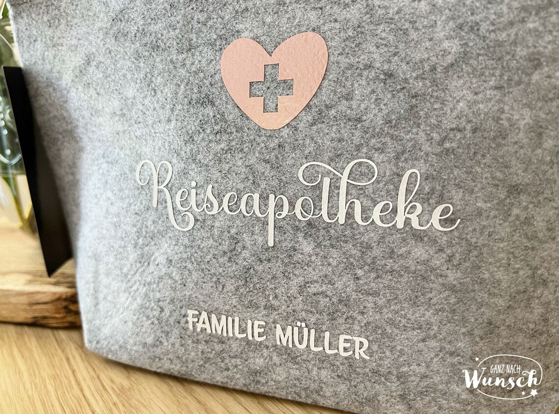 Personalisierte Tasche aus Filz | Kosmetiktasche | Filz | Reiseapotheke | Medizintasche | Medikamententasche | Notfalltasche | Reise