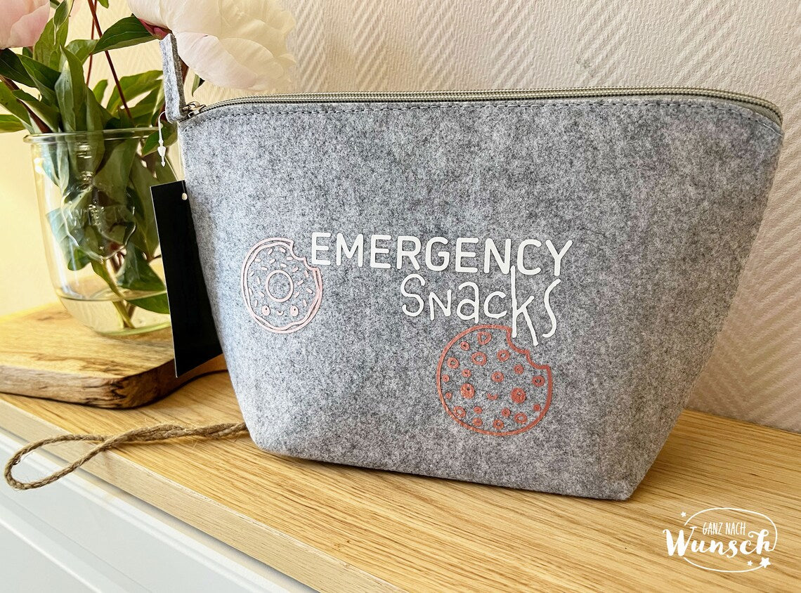 Für Unterwegs - Emergency Snacks - Bedruckte Filztasche