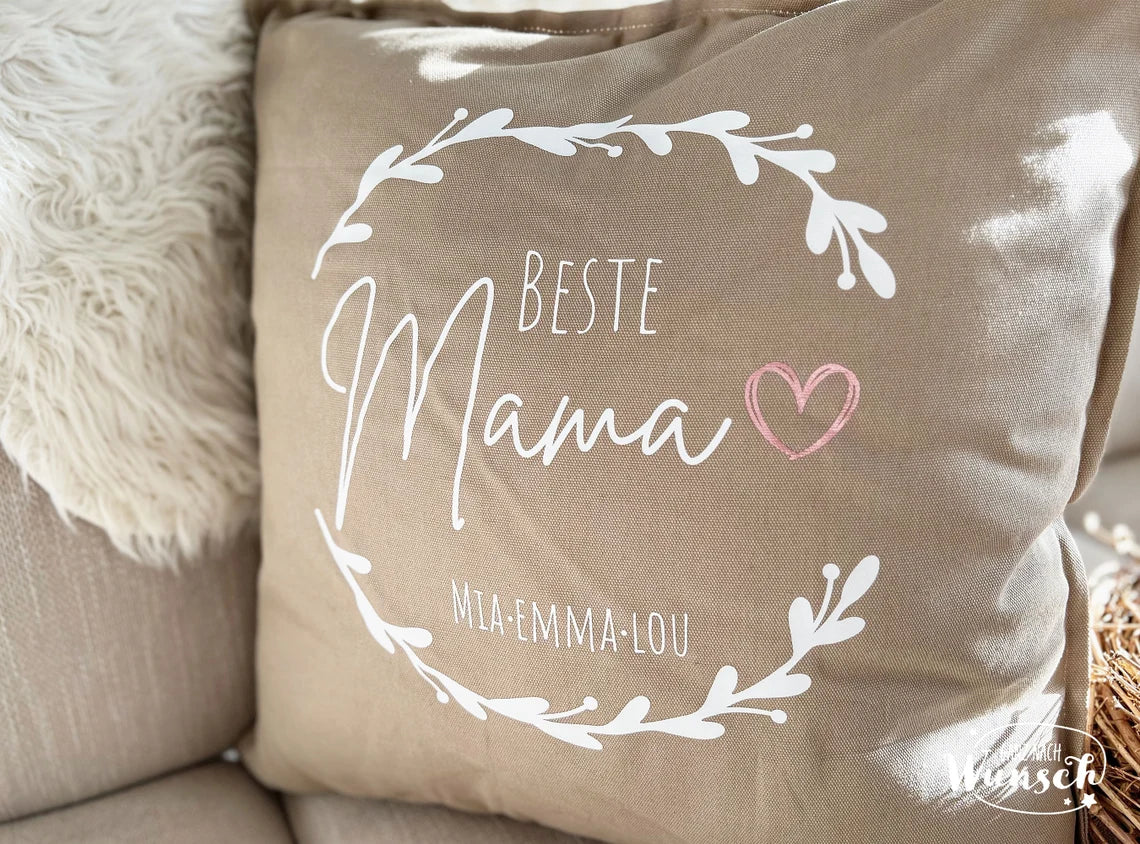 Kissen | Kissenhülle | 50x50 | Beige | Mama | Beste Mama | personalisiertes Geschenk | Weihnachtsgeschenk | Papa | Oma