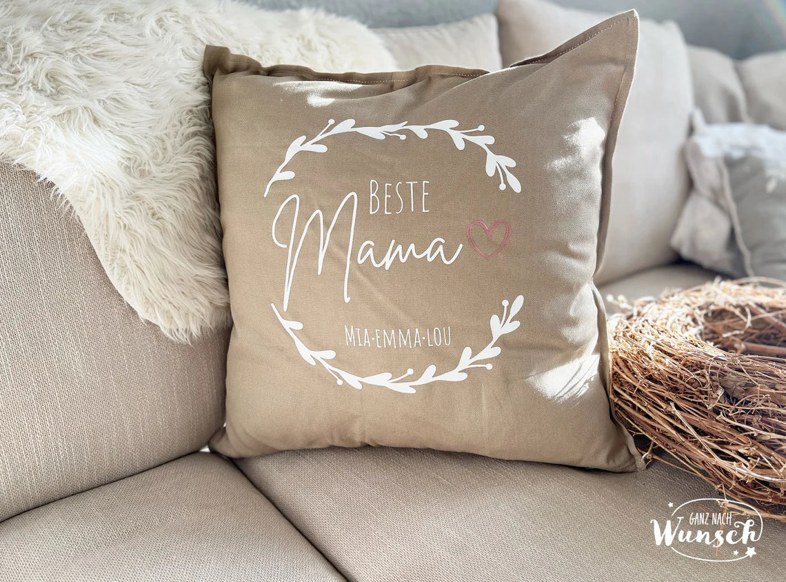 Kissen | Kissenhülle | 50x50 | Beige | Mama | Beste Mama | personalisiertes Geschenk | Weihnachtsgeschenk | Papa | Oma