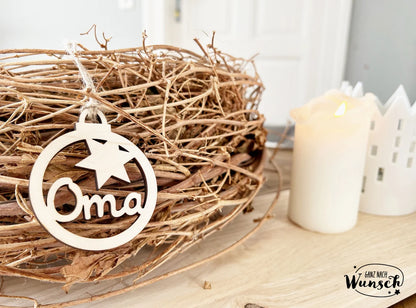 Personalisierte Weihnachtskugel | Holz | Christbaumkugel | Weihnachtsgeschenk | Weihnachtsbaumschmuck | Vorname | Tannenbaum | Baumschmuck