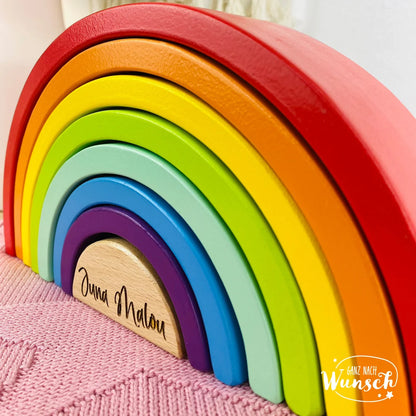 Holz Regenbogen | Holzspielzeug | Gravur | Personalisiertes Geschenk für Kinder | Stapelturm | Geschenk Geburt | Einschulung | Schulanfang