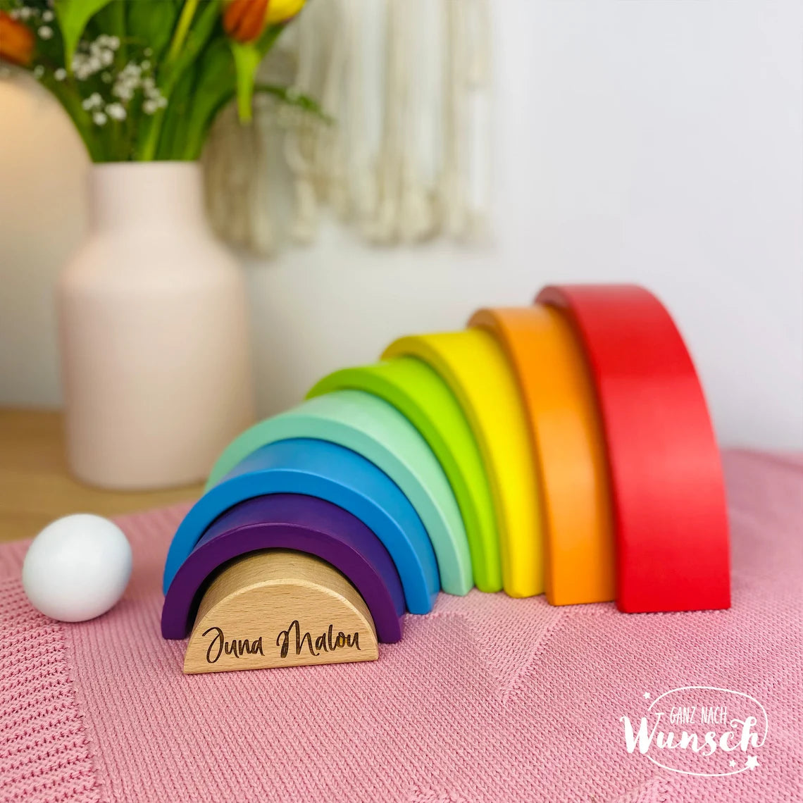 Holz Regenbogen | Holzspielzeug | Gravur | Personalisiertes Geschenk für Kinder | Stapelturm | Geschenk Geburt | Einschulung | Schulanfang