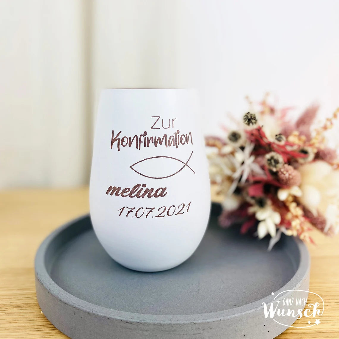 Personalisiertes Windlicht | Konfirmation | Kommunion | Gravur | Kristallglas | Erinnerungslicht | Vase