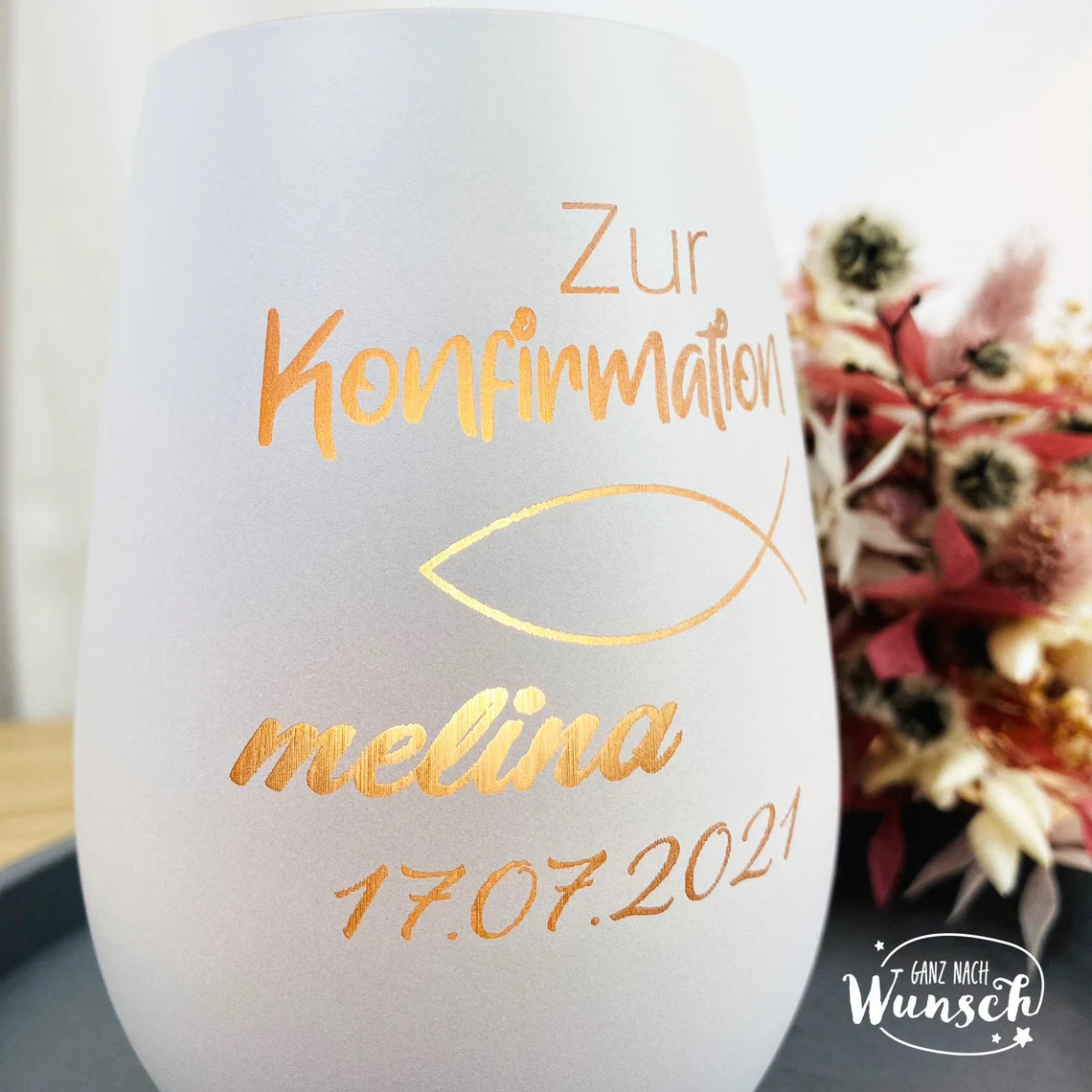 Personalisiertes Windlicht | Konfirmation | Kommunion | Gravur | Kristallglas | Erinnerungslicht | Vase