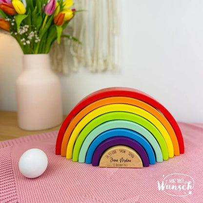 Holz Regenbogen | Holzspielzeug | Gravur | Personalisiertes Geschenk für Kinder | Stapelturm | Geschenk Geburt | Einschulung | Schulanfang