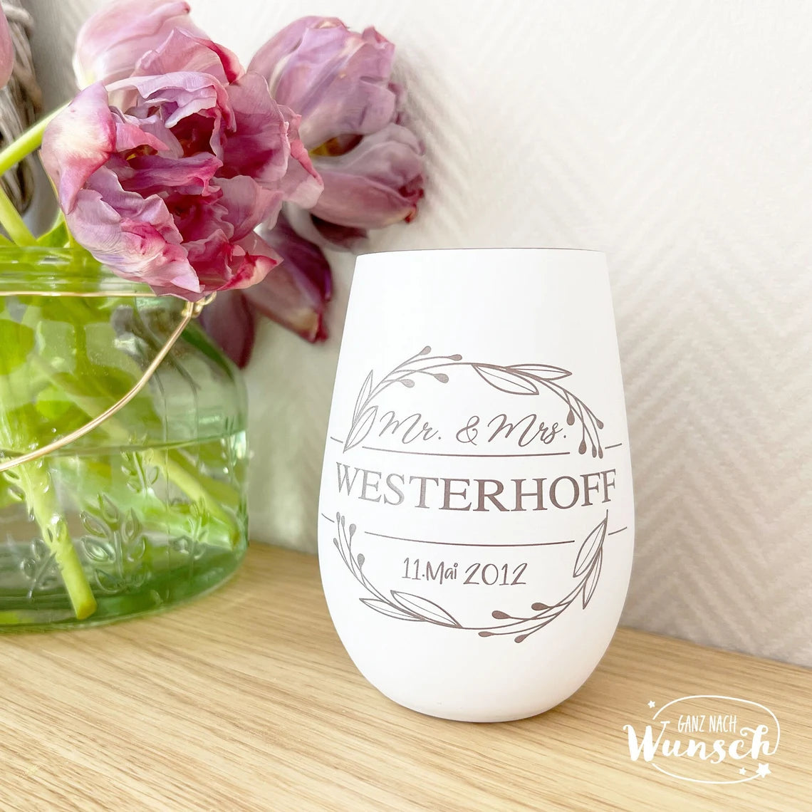 Personalisiertes Windlicht | Hochzeit | Hochzeitstag | Gravur | Erinnerungslicht | Vase | Geschenk zur Hochzeit | Mr Mrs