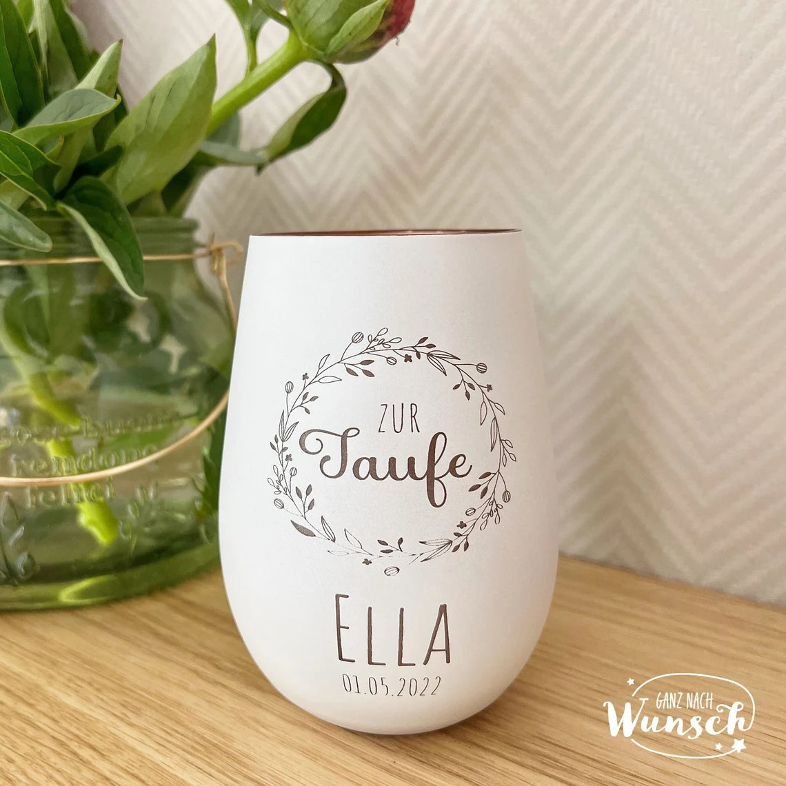 Personalisiertes Windlicht | Kristallglas | Erinnerungslicht | Vase | Geschenk zur Taufe