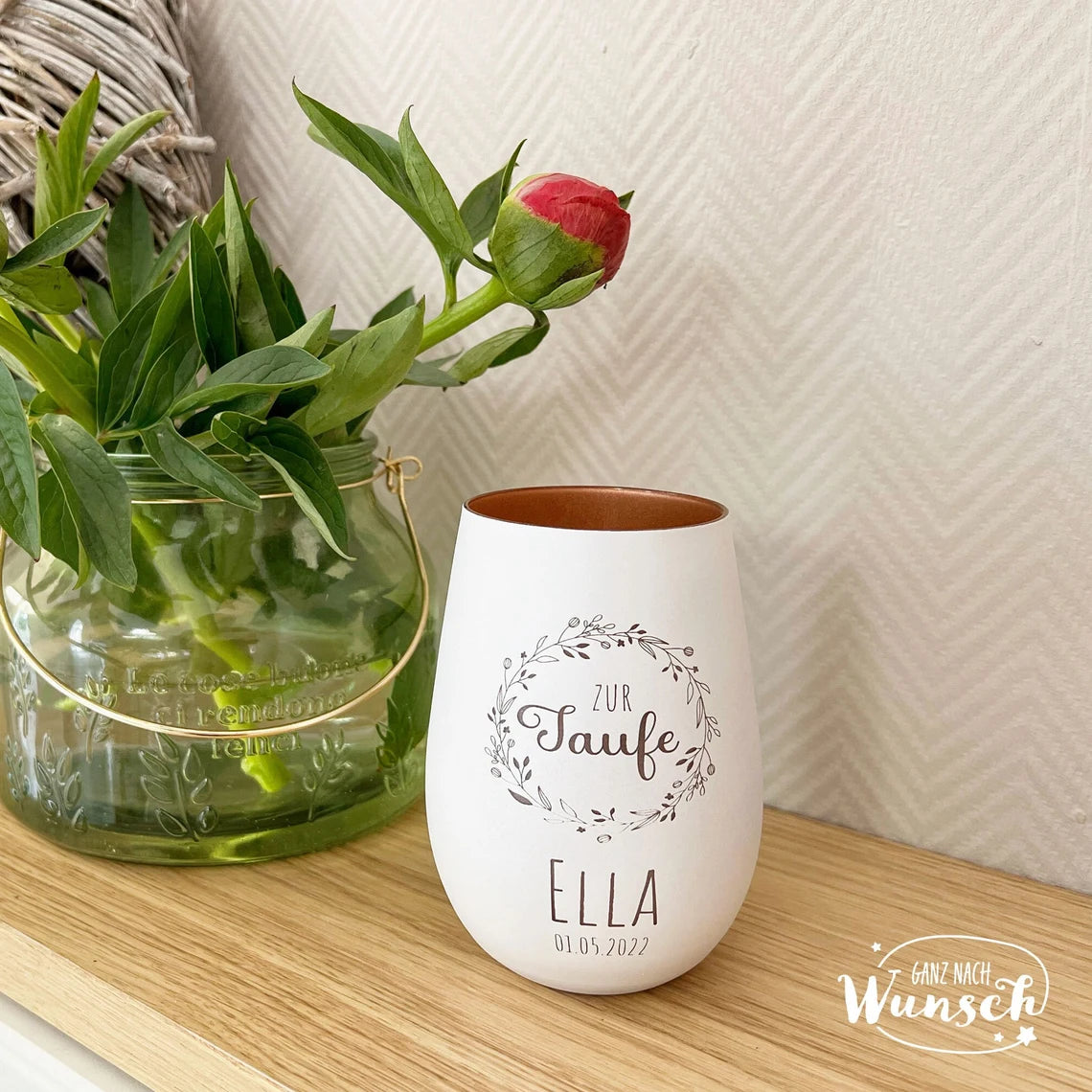 Personalisiertes Windlicht | Kristallglas | Erinnerungslicht | Vase | Geschenk zur Taufe