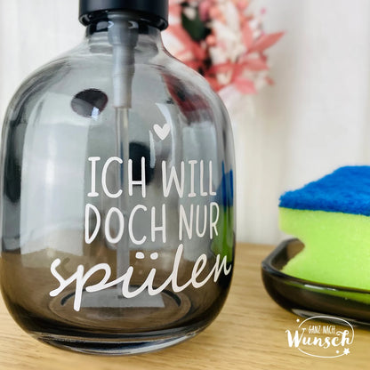 Spülmittel Spender | 400 ml | Seifenspender aus Glas | Spülmittel | zum Nachfüllen | Pumpspender und Schale | Nachhaltigkeit | Küche |