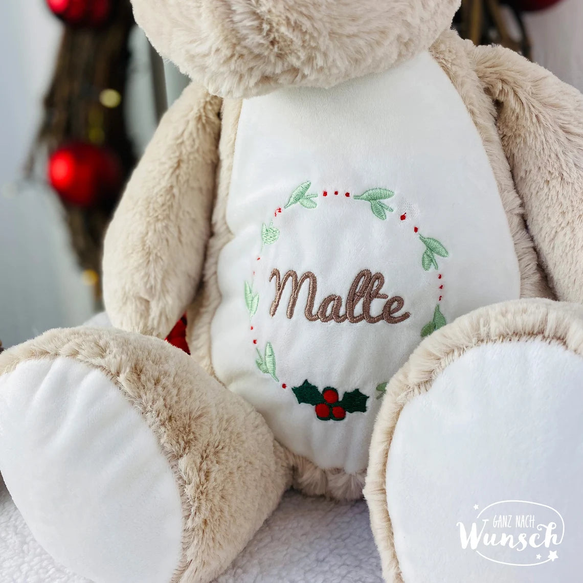 Personalisiertes Stofftier mit Tasche | Rentier Kuscheltier mit Namen | Weihnachtsgeschenk für Kinder | Geschenk zu Weihnachten | XL