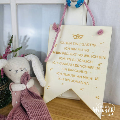 Holzschild Affirmation personalisiert - Geschenk zur Geburt | Einschulung | Taufe | Konfirmation - Motivierende Sprüche