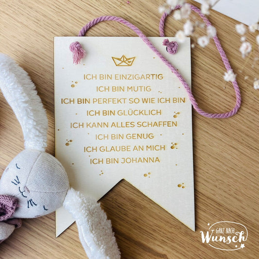 Holzschild Affirmation personalisiert - Geschenk zur Geburt | Einschulung | Taufe | Konfirmation - Motivierende Sprüche