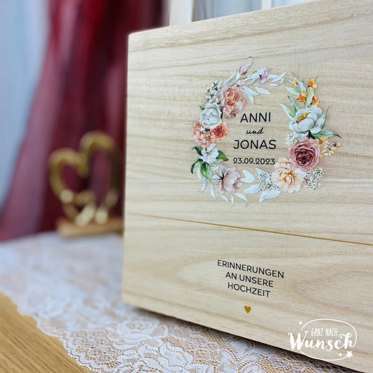 Erinnerungskiste zur Hochzeit | Personalisierte Erinnerungsbox | Holzkiste mit Bild