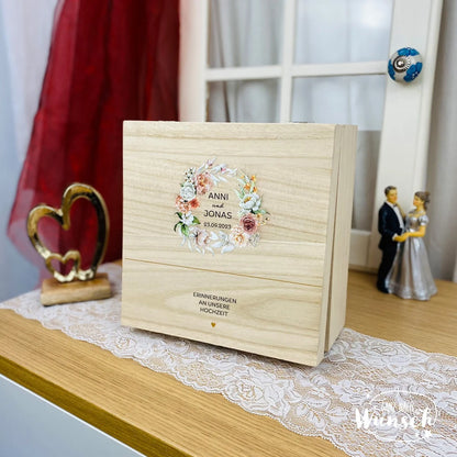 Erinnerungskiste zur Hochzeit | Personalisierte Erinnerungsbox | Holzkiste mit Bild