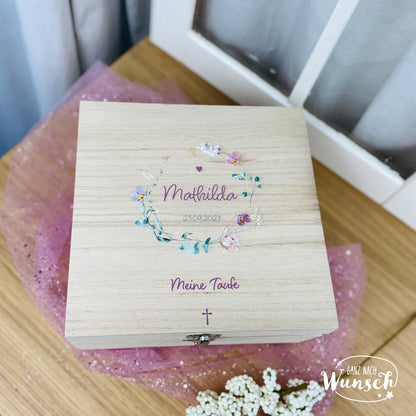 Erinnerungskiste zur Taufe| Personalisierte Erinnerungsbox | Holzkiste mit Bild