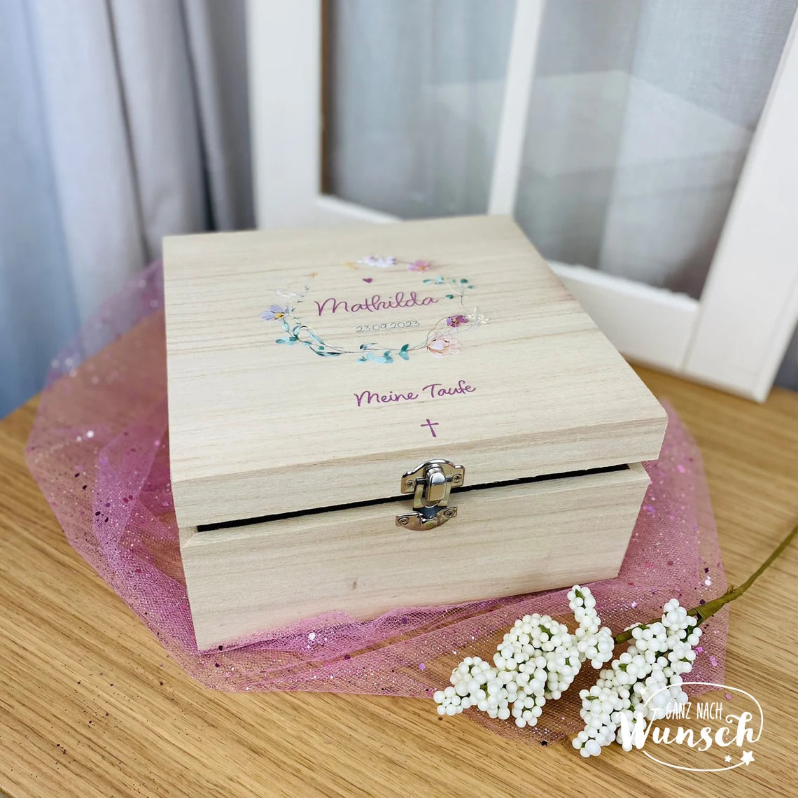 Erinnerungskiste zur Taufe| Personalisierte Erinnerungsbox | Holzkiste mit Bild