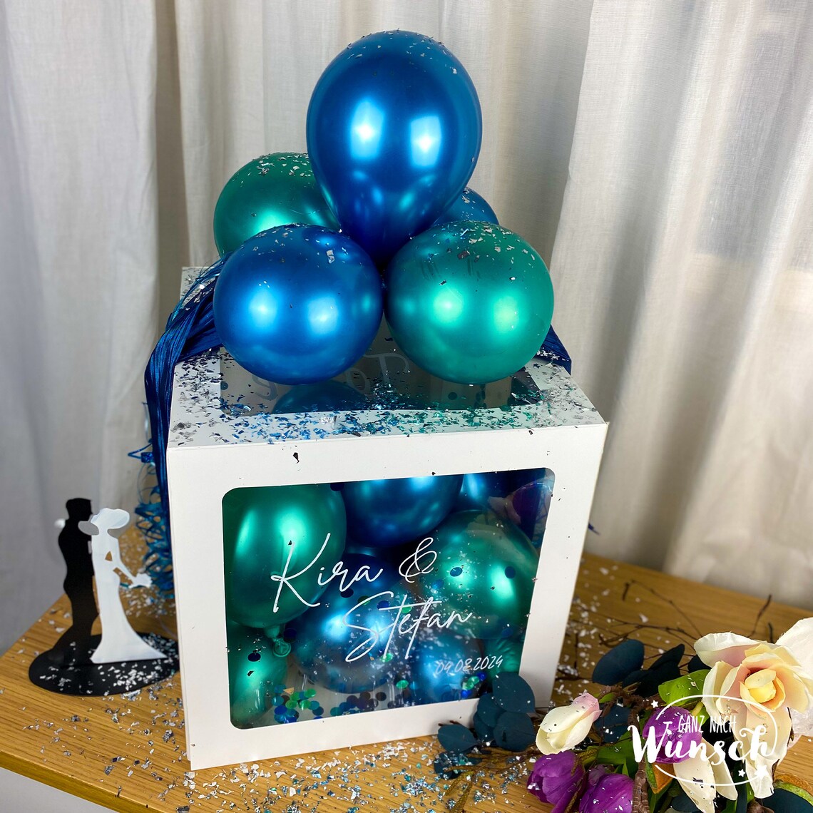 Personalisierte Geschenkbox zur Hochzeit, Ballonbox, Geschenkverpackung mit Luftballons, kreatives Hochzeitsgeschenk, Deko