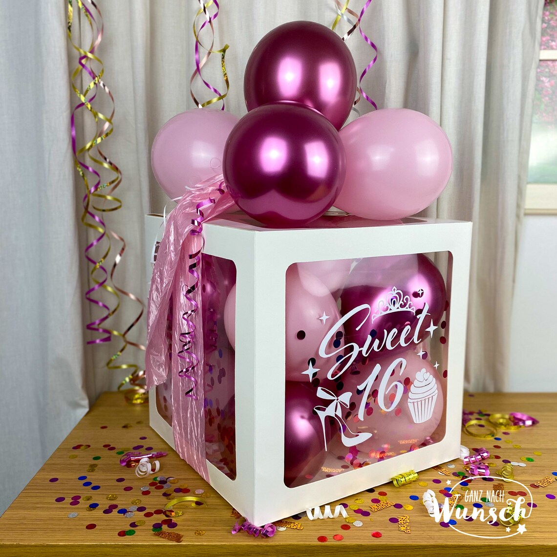 Geschenkbox für Mädchen mit Ballons zum Geburtstag, Personalisierte Dekoration, Kreative Luftballonverpackung, Einzigartige Erinnerung