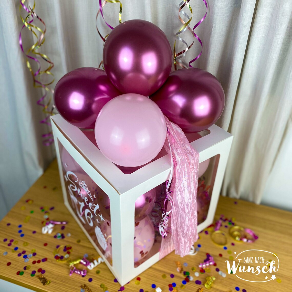 Geschenkbox für Mädchen mit Ballons zum Geburtstag, Personalisierte Dekoration, Kreative Luftballonverpackung, Einzigartige Erinnerung