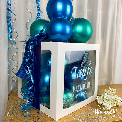 Taufe Geschenkbox für Jungs mit Ballons, Personalisierte Dekoration, Kreative Luftballonverpackung, Einzigartige Erinnerung