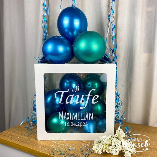 Taufe Geschenkbox für Jungs mit Ballons, Personalisierte Dekoration, Kreative Luftballonverpackung, Einzigartige Erinnerung