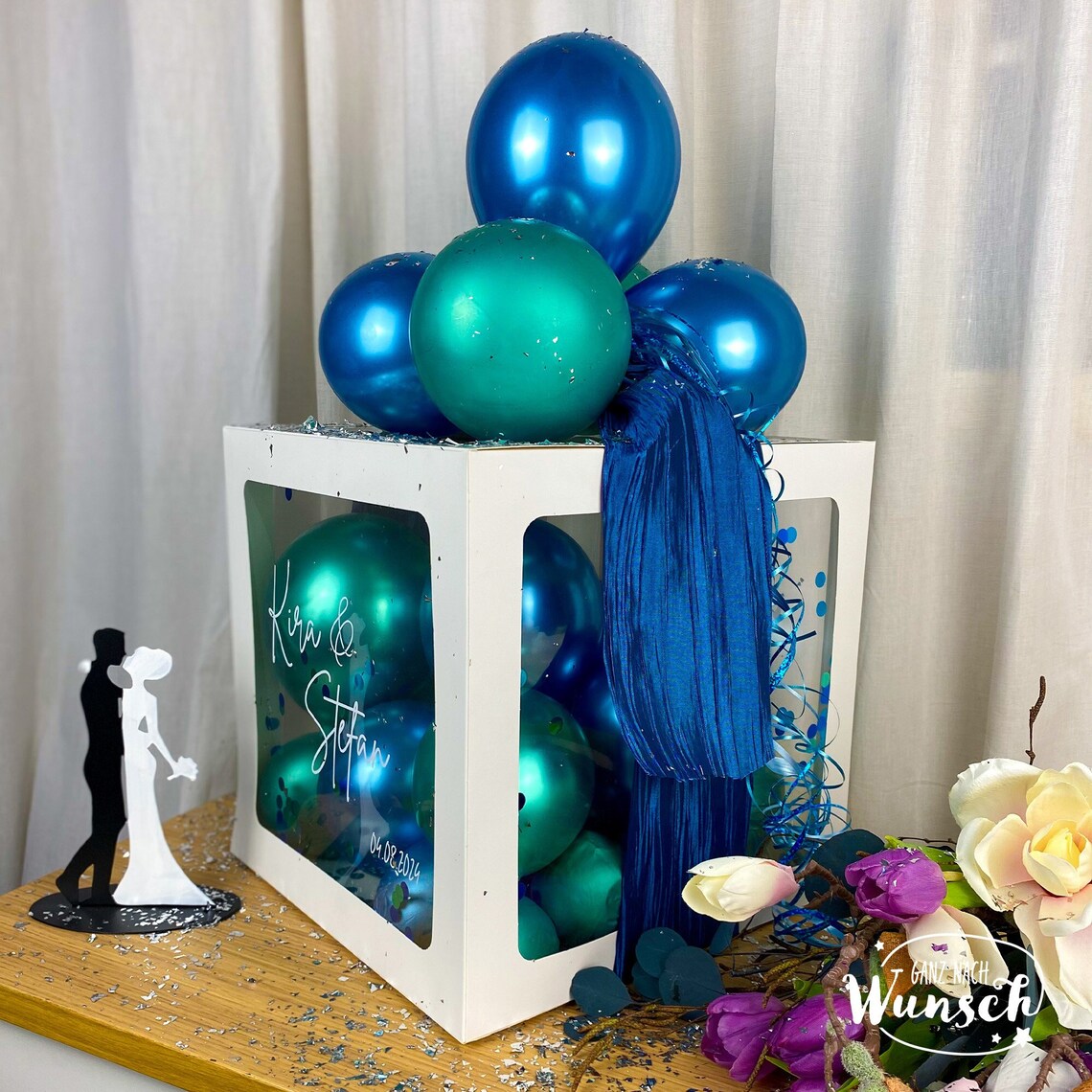 Personalisierte Geschenkbox zur Hochzeit, Ballonbox, Geschenkverpackung mit Luftballons, kreatives Hochzeitsgeschenk, Deko