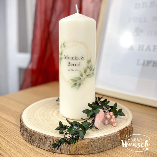 Personalisierte Kerze zur Hochzeit mit Name & Datum, Geschenk zur Hochzeit, hochwertige Stumpenkerze, Hochzeitskerze, Traukerze, Jubiläum