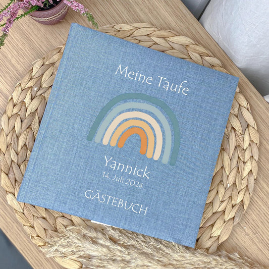 Taufe Personalisiertes Fotoalbum Leinen Einband, Gästebuch, Konfirmation, Kommunion, Hochzeit, Fotobuch, Erinnerungsalbum, Regenbogen