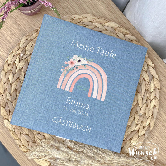 Taufe Personalisiertes Fotoalbum Leinen Einband, Gästebuch, Konfirmation, Kommunion, Hochzeit, Fotobuch, Erinnerungsalbum, Regenbogen