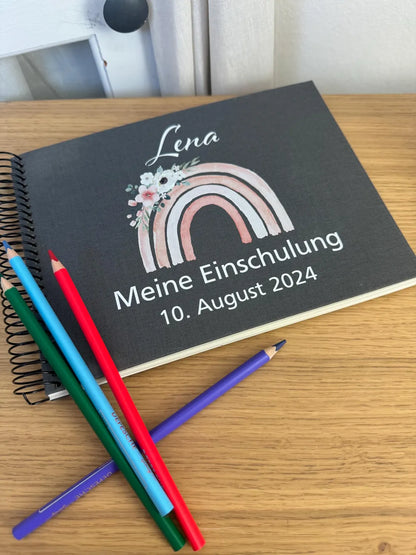 Fotoalbum Gästebuch personalisiert zur Einschulung, Kommunion, Hochzeit, Taufe, Konfirmation, Geburt | Erinnerungsalbum, Regenbogen