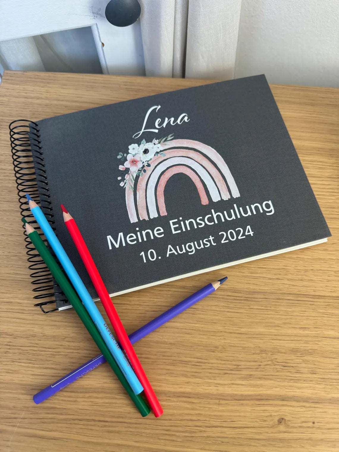 Fotoalbum Gästebuch personalisiert zur Einschulung, Kommunion, Hochzeit, Taufe, Konfirmation, Geburt | Erinnerungsalbum, Regenbogen