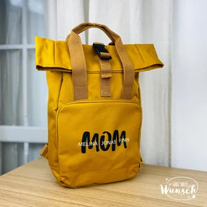 Rucksack personalisiert Damen | Schule | Kindergarten | Rolltop | Outdoor | Geschenk Mama, Oma, Tante | Städtetrip | Bedruckte Tasche